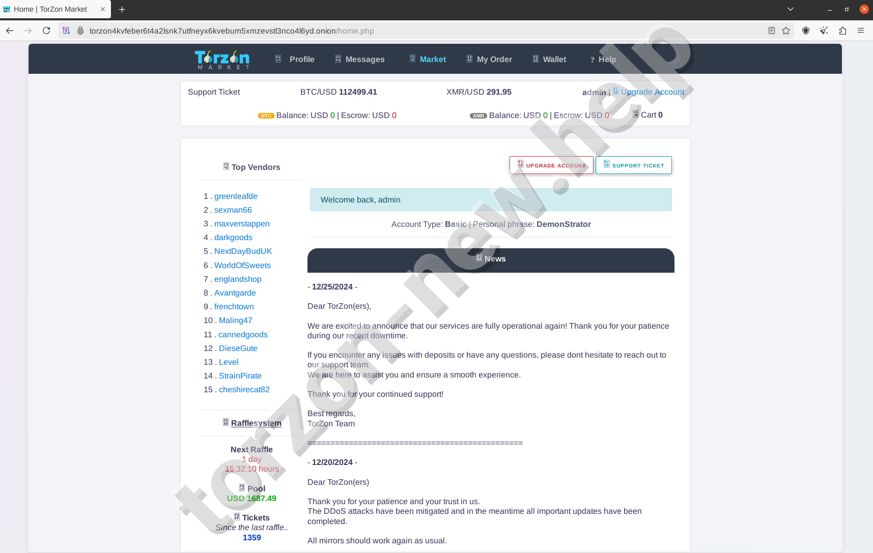 Torzon Market Home Dashboard Display